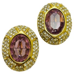 Pendientes de clip vintage CINER firmados en tono dorado de cristal amatista de diseño de pasarela