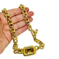 Vintage CINER signed gold tone champagne crystal designer chain necklace