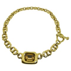 Vintage CINER signed gold tone champagne crystal designer chain necklace