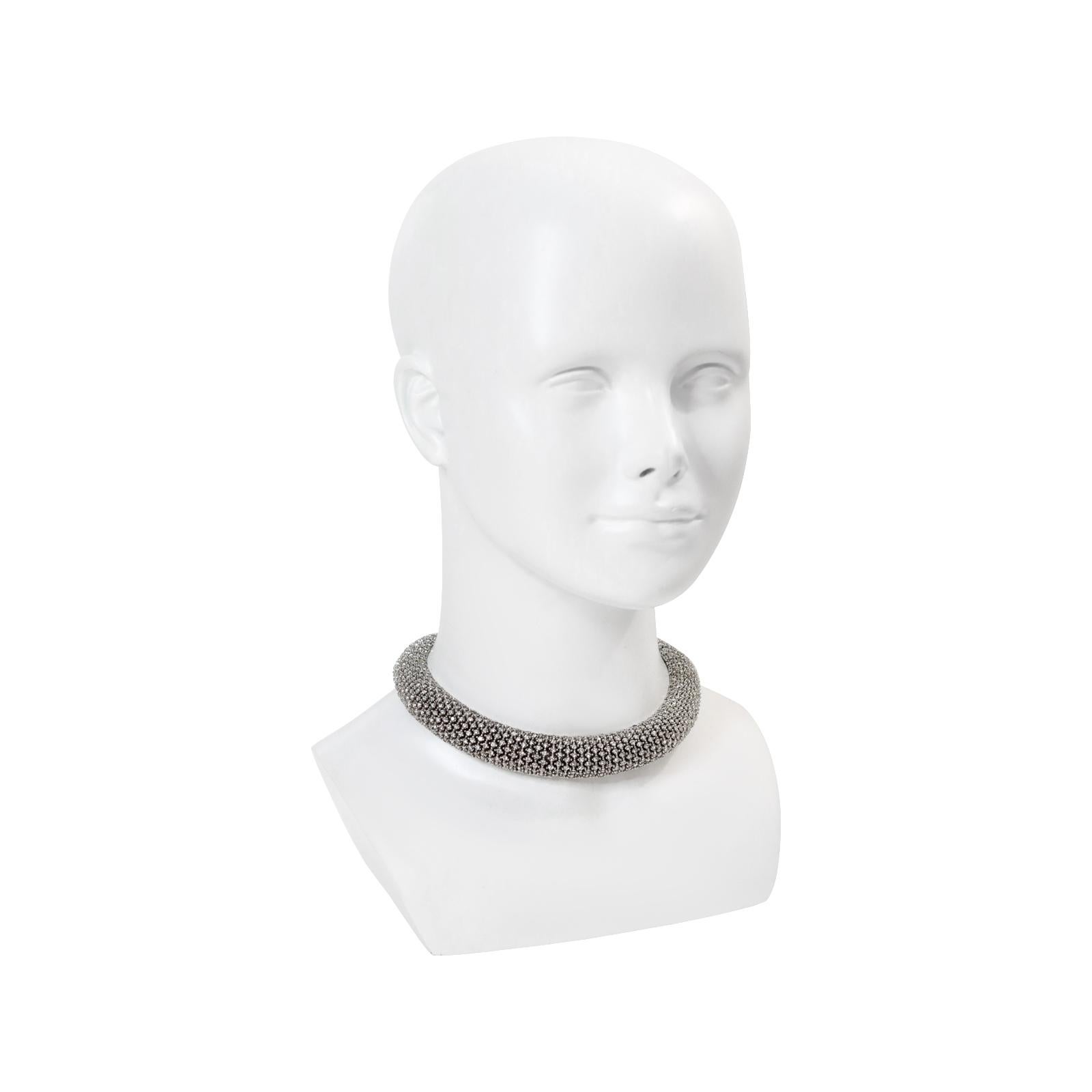 Vintage Ciner Silver Tone Diamante Rounded Choker Necklace Circa 1980s For Sale 2