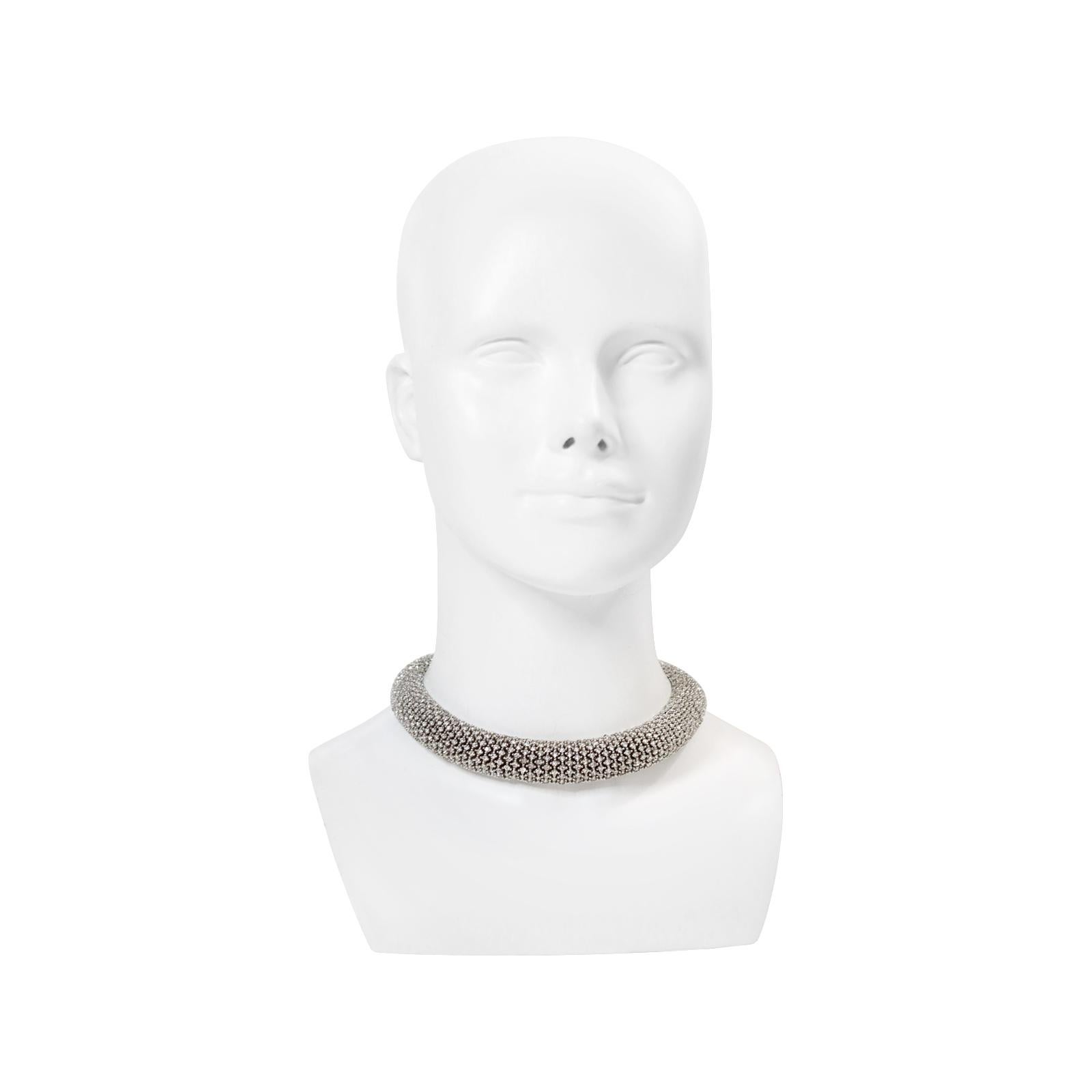 Women's or Men's Vintage Ciner Silver Tone Diamante Rounded Choker Necklace Circa 1980s For Sale