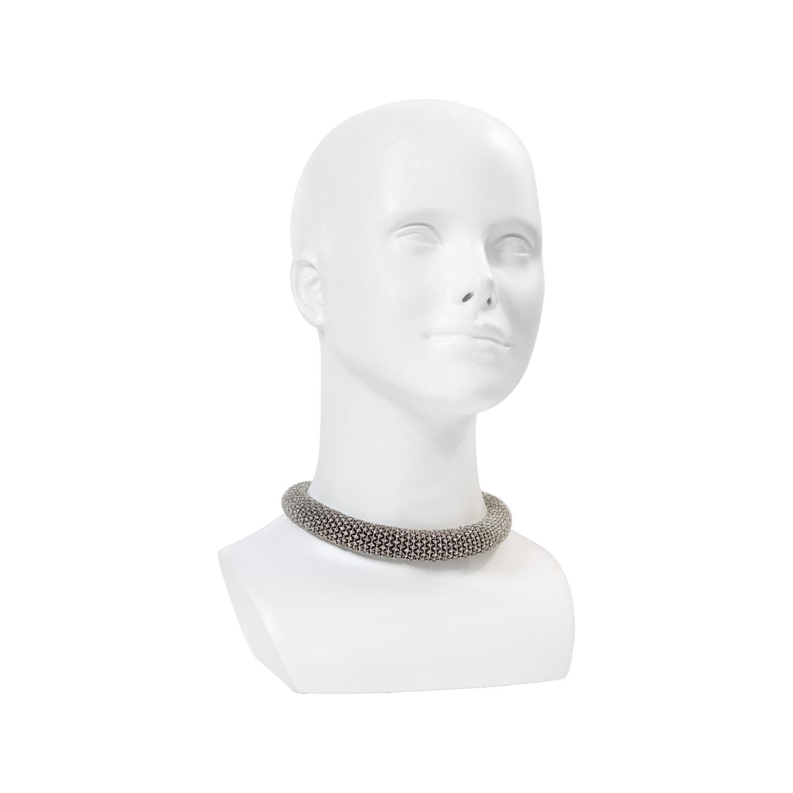 Vintage Ciner Silver Tone Diamante Rounded Choker Necklace Circa 1980s For Sale 1