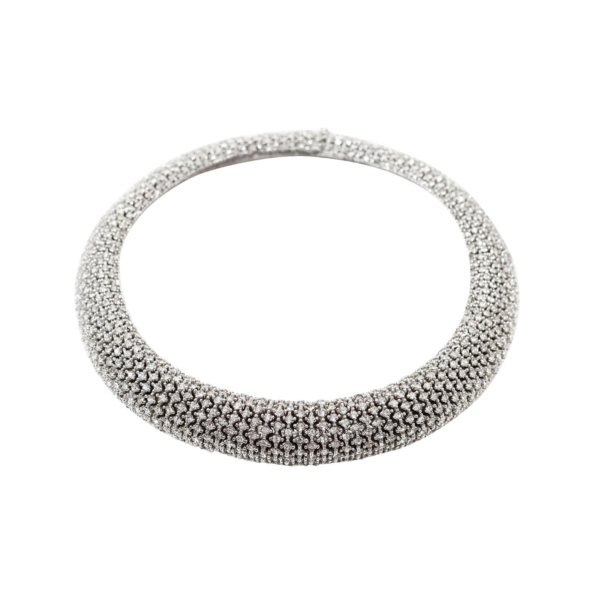 Vintage Ciner Silver Tone Diamante Rounded Choker Necklace Circa 1980s in vendita 4