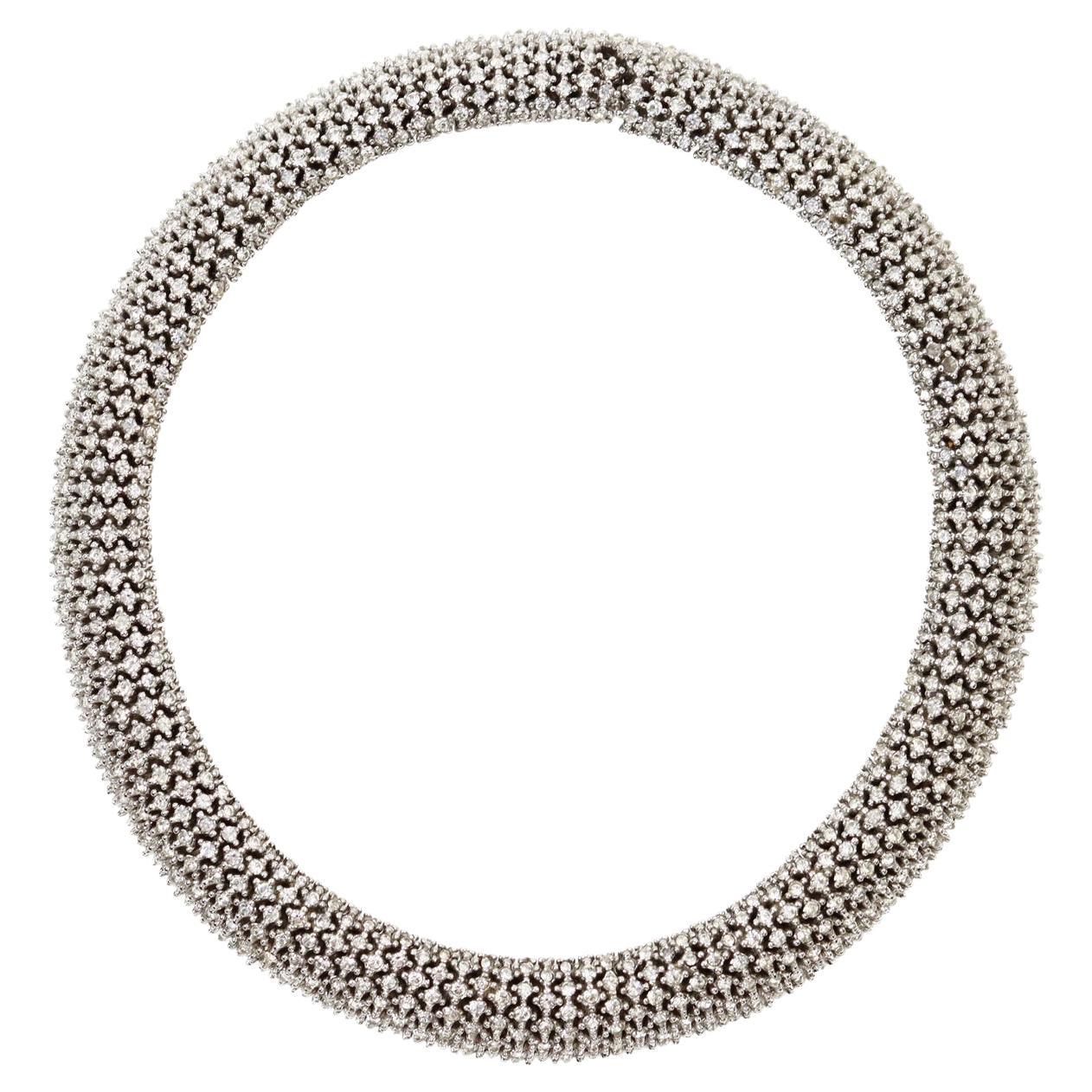 Vintage Ciner Silver Tone Diamante Rounded Choker Necklace Circa 1980s