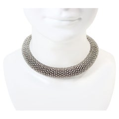 Vintage Ciner Silver Tone Diamante Rounded Choker Necklace Circa 1980s