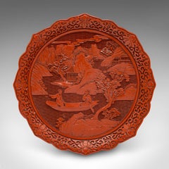 Vintage Cinnabar Display Plate, Chinese, Decorative Serving Dish, Oriental Taste
