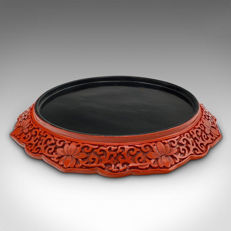 Vintage Cinnabar Display Plate, Chinese, Decorative Serving Dish