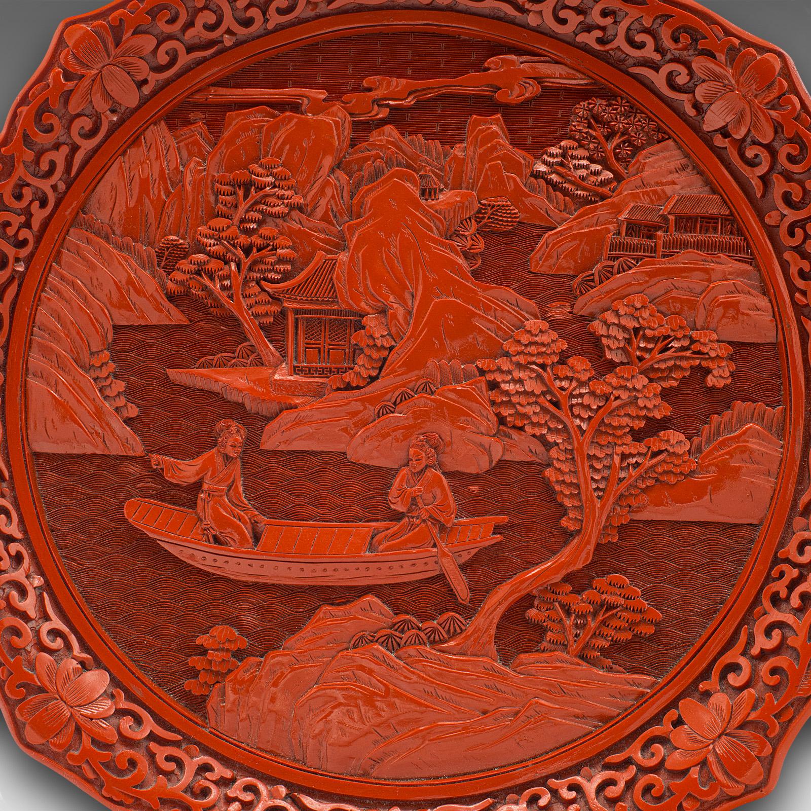 Lacquer Vintage Cinnabar Display Plate, Chinese, Decorative Serving Dish, Oriental Taste For Sale