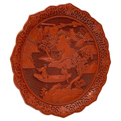 Retro Cinnabar Display Plate, Chinese, Decorative Serving Dish, Oriental Taste