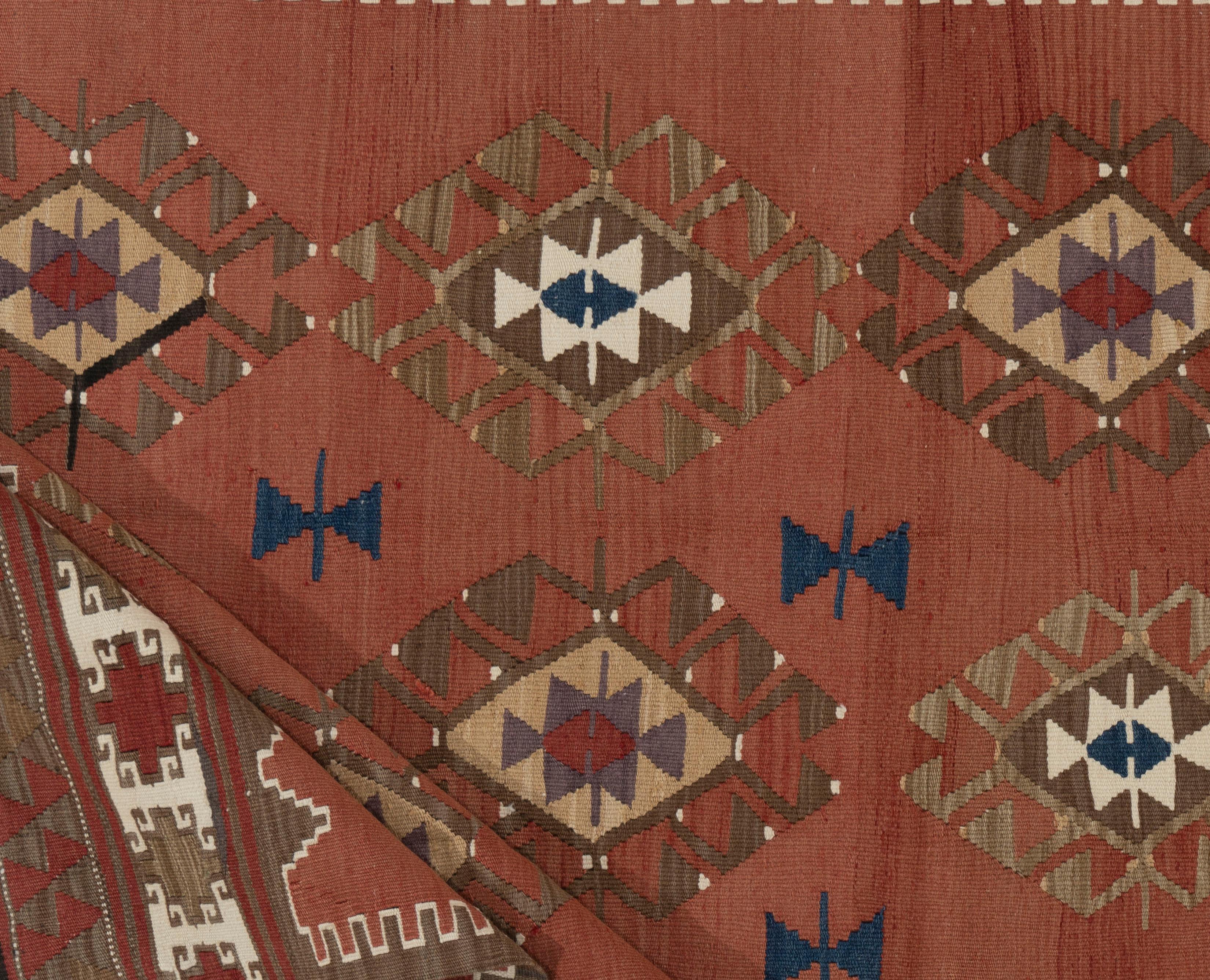 Tessuto a mano Kilim turco vintage cannella 3'8 X 5'7 in vendita