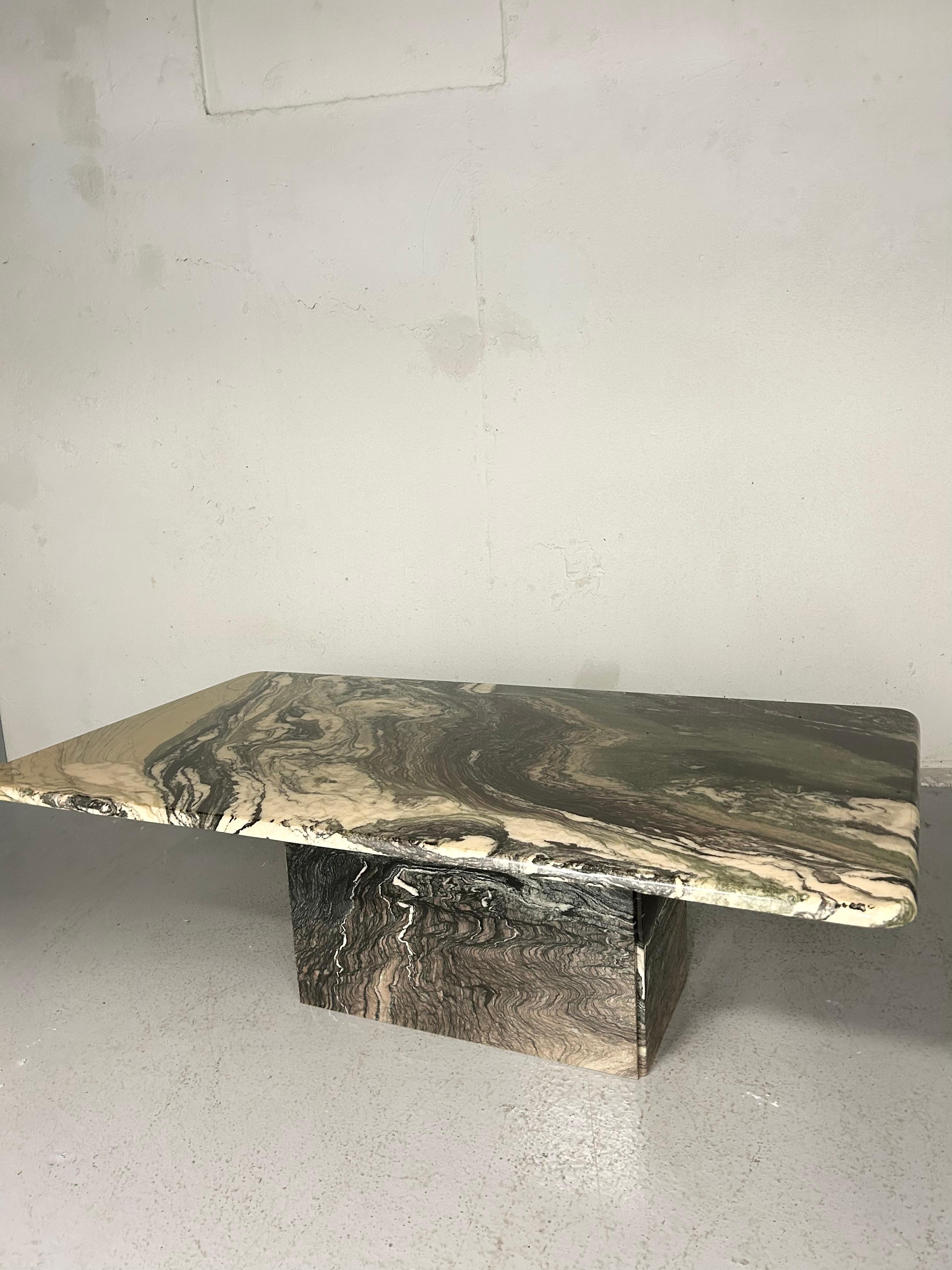 Vintage Cipollino Ondulato marble coffee table. Beautiful layers of color. Minimal wear. The top separates from the base. Base is hollow rectangle also made of cipollino ondulato marble.