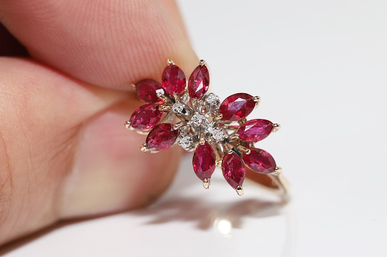 Vintage Circa 14k Gold Natural Diamond And Ruby Decorated Ring  For Sale 4