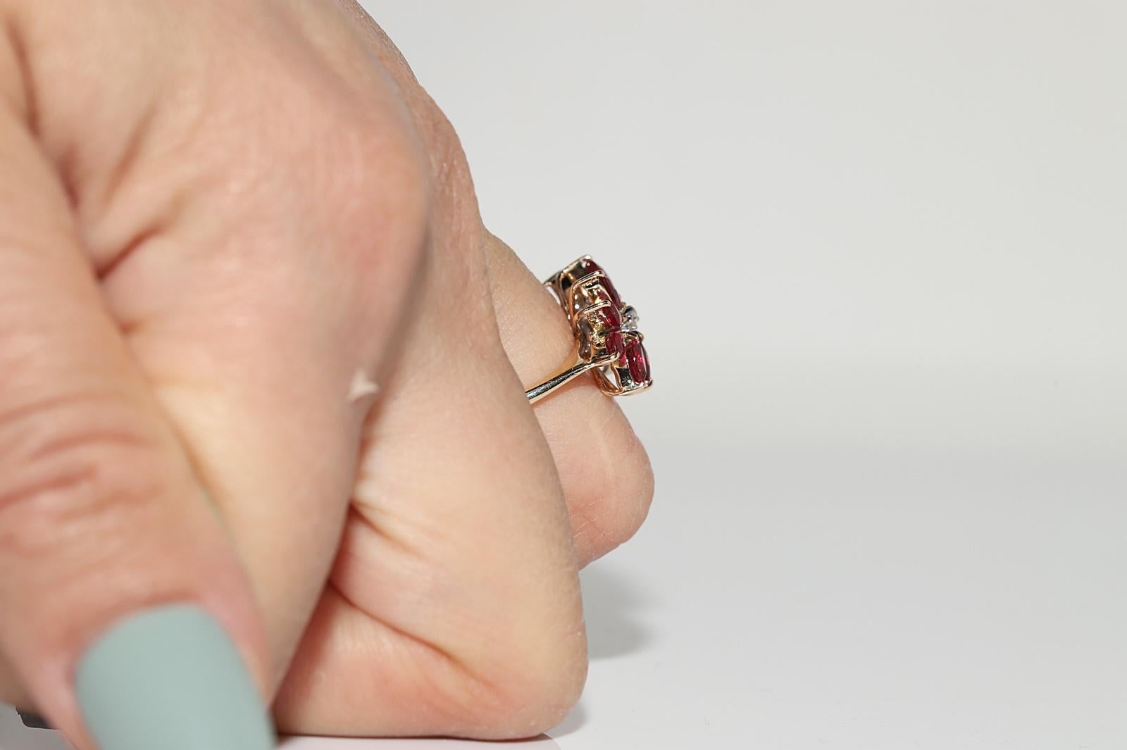 Vintage Circa 14k Gold Natural Diamond And Ruby Decorated Ring  For Sale 10