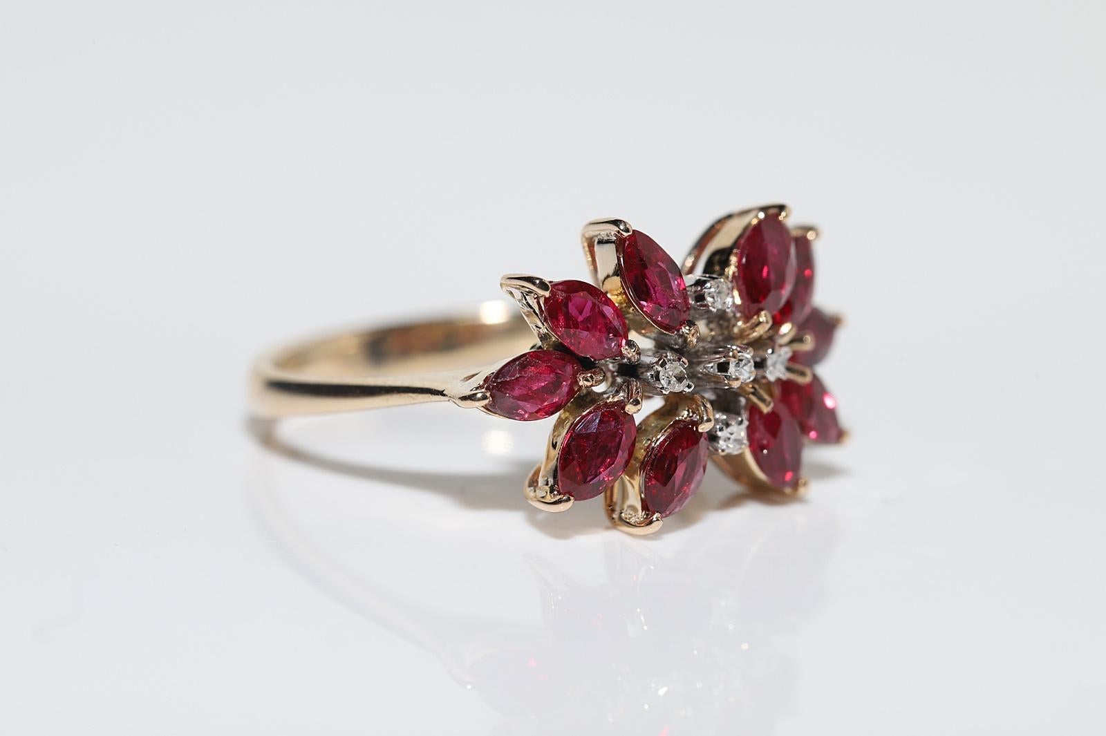 Women's Vintage Circa 14k Gold Natural Diamond And Ruby Decorated Ring  For Sale