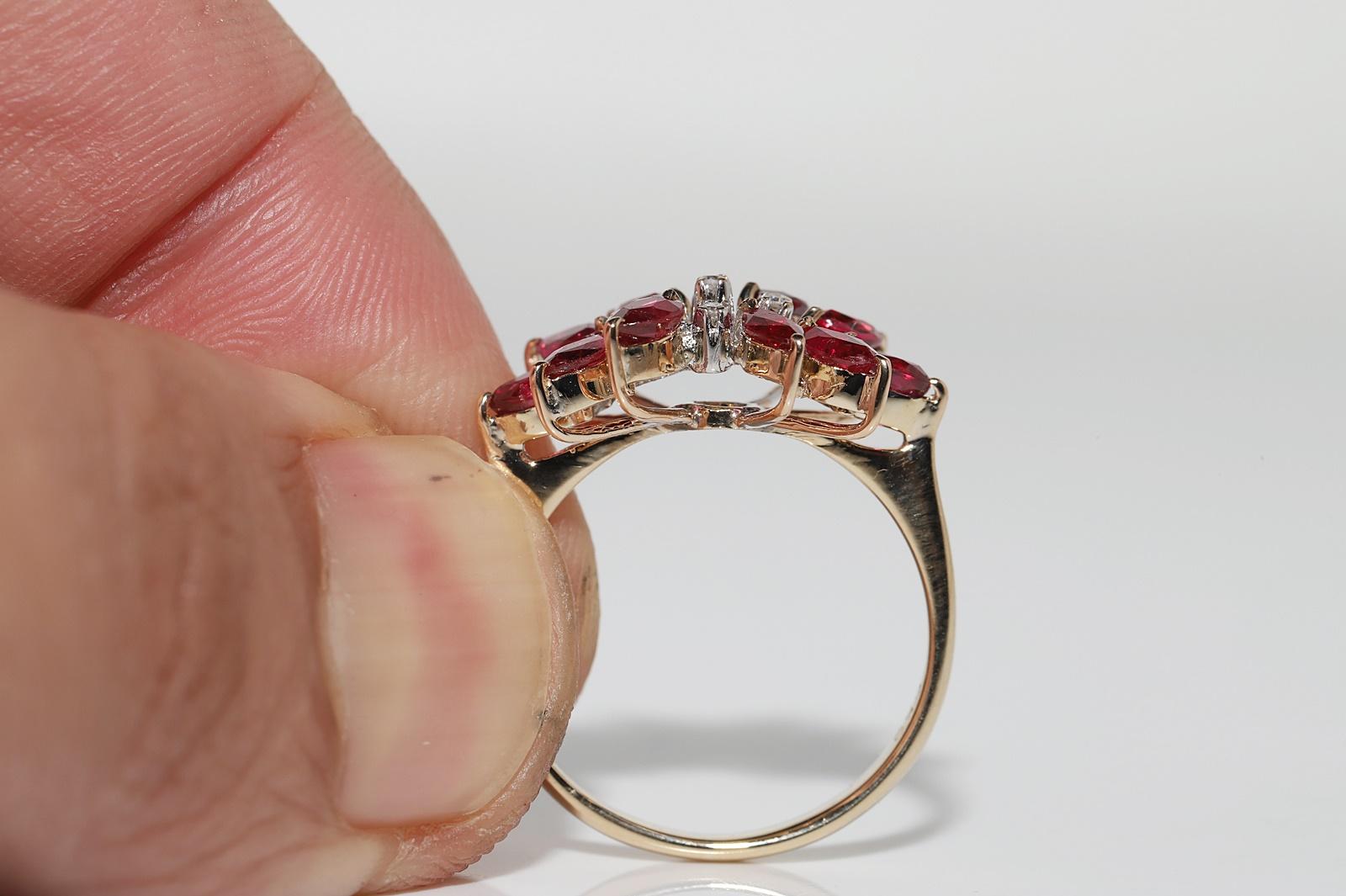 Vintage Circa 14k Gold Natural Diamond And Ruby Decorated Ring  For Sale 3