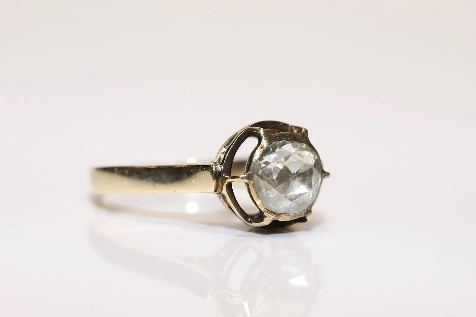 Rétro Bague solitaire vintage en or 14 carats décorée de diamants naturels taille rose en vente
