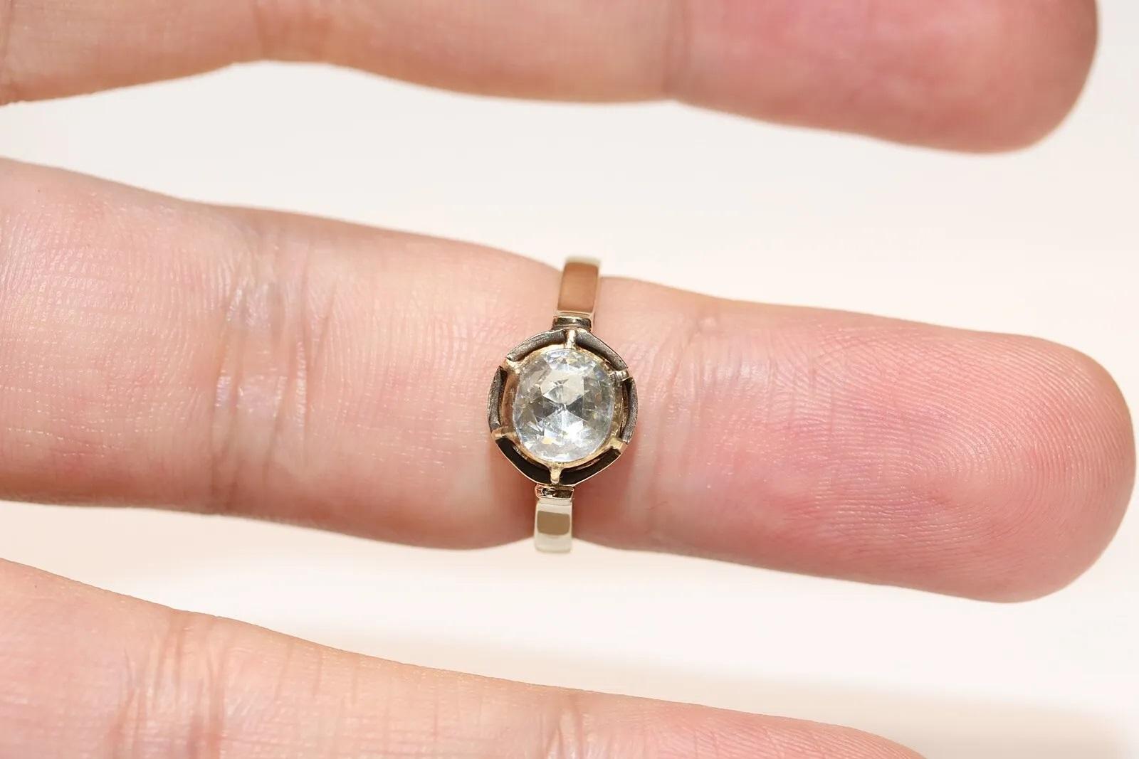 Bague solitaire vintage en or 14 carats décorée de diamants naturels taille rose en vente 2