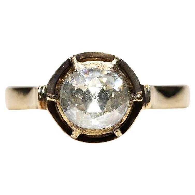 Bague solitaire vintage en or 14 carats décorée de diamants naturels taille rose