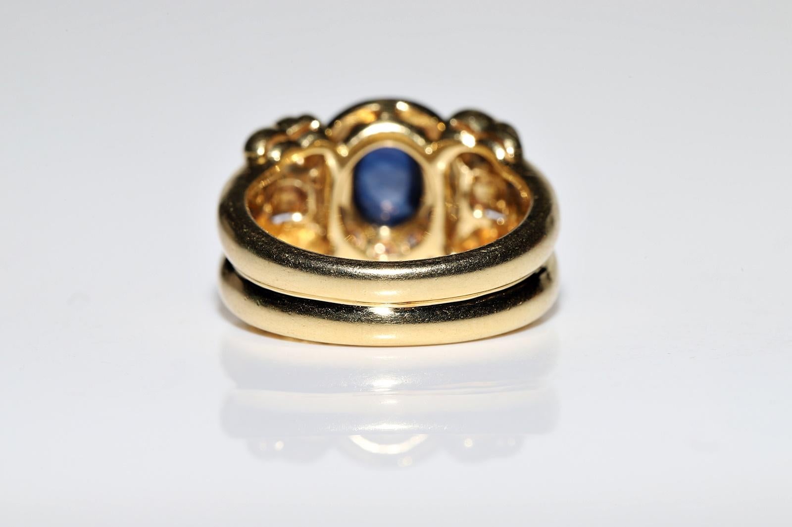 Vintage Circa 18k Gold  1980er Jahre Ring mit natürlichem Diamant und Cabochon-Saphir  im Angebot 4