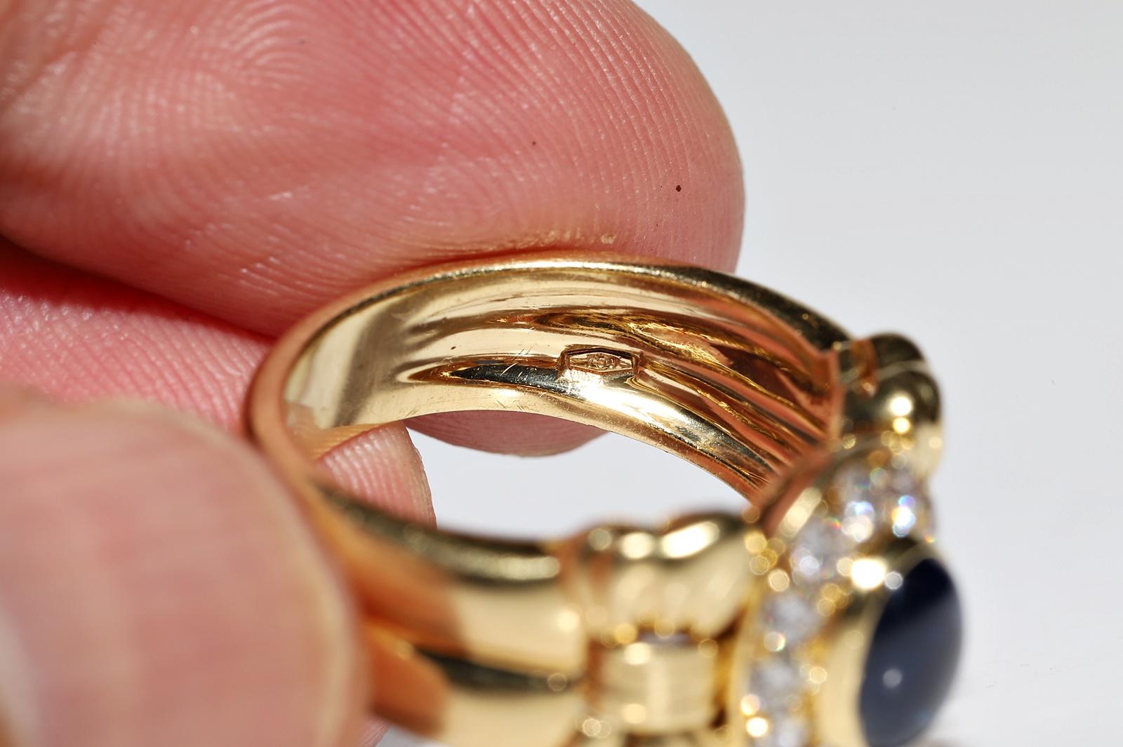 Vintage Circa 18k Gold  1980er Jahre Ring mit natürlichem Diamant und Cabochon-Saphir  im Angebot 2