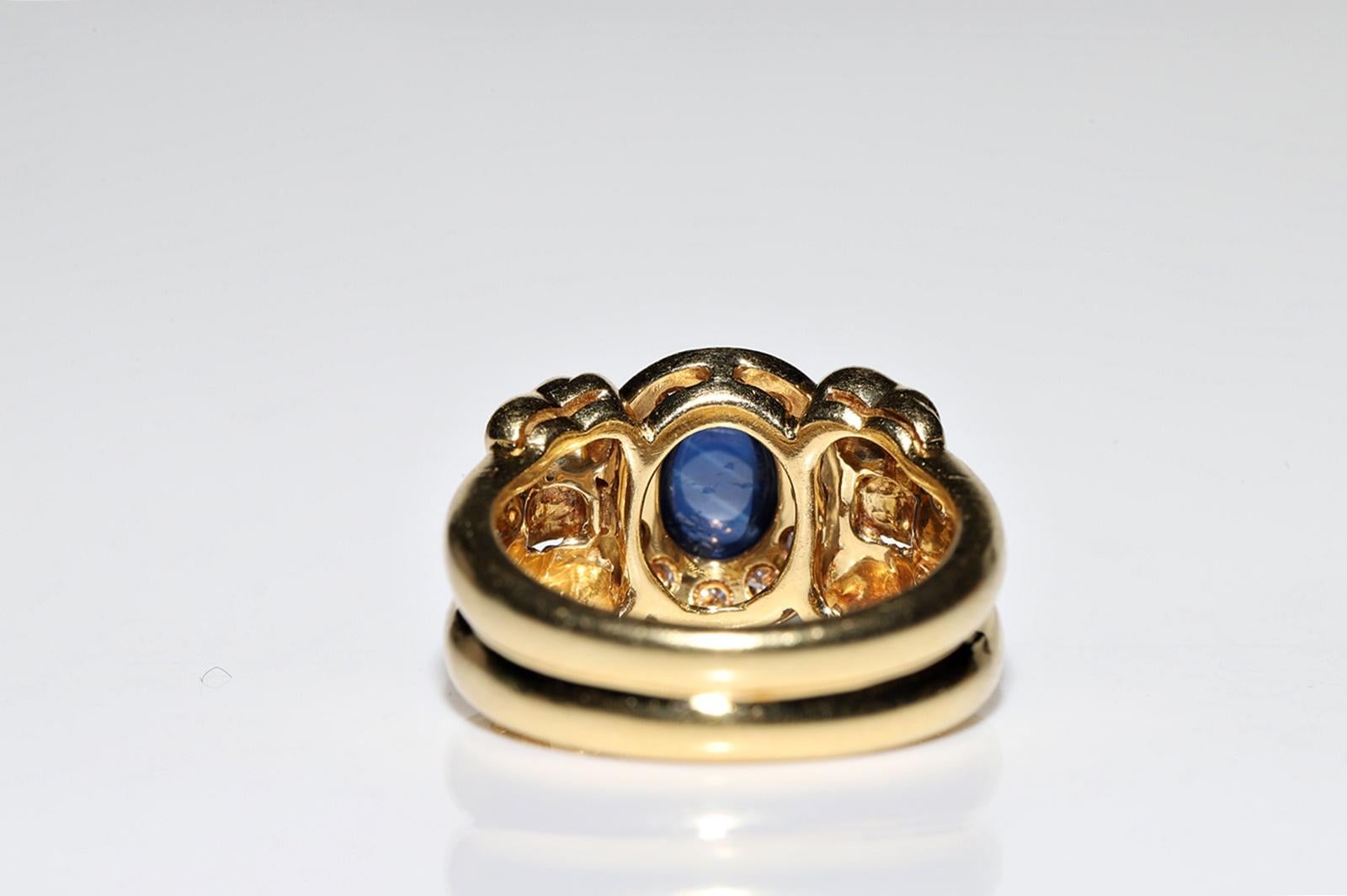 Vintage Circa 18k Gold  1980er Jahre Ring mit natürlichem Diamant und Cabochon-Saphir  im Angebot 3