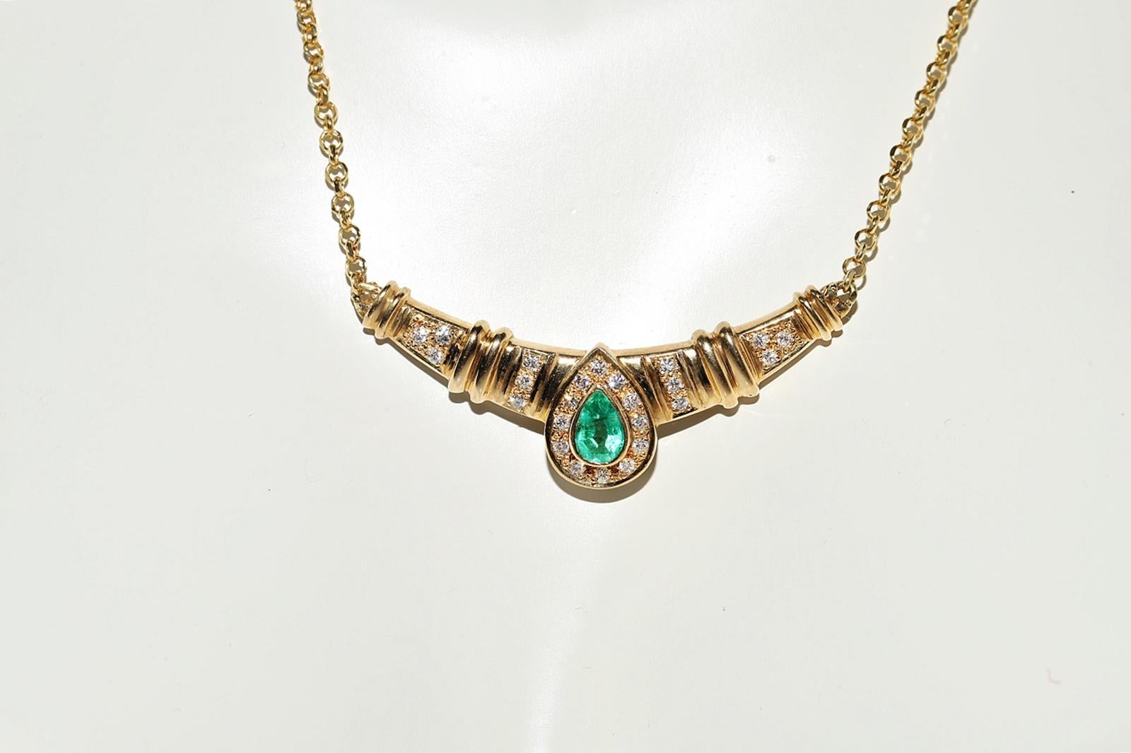 Retro Vintage Circa 18k Gold Natural Diamond And Emerald Decorated Pendant Necklace For Sale