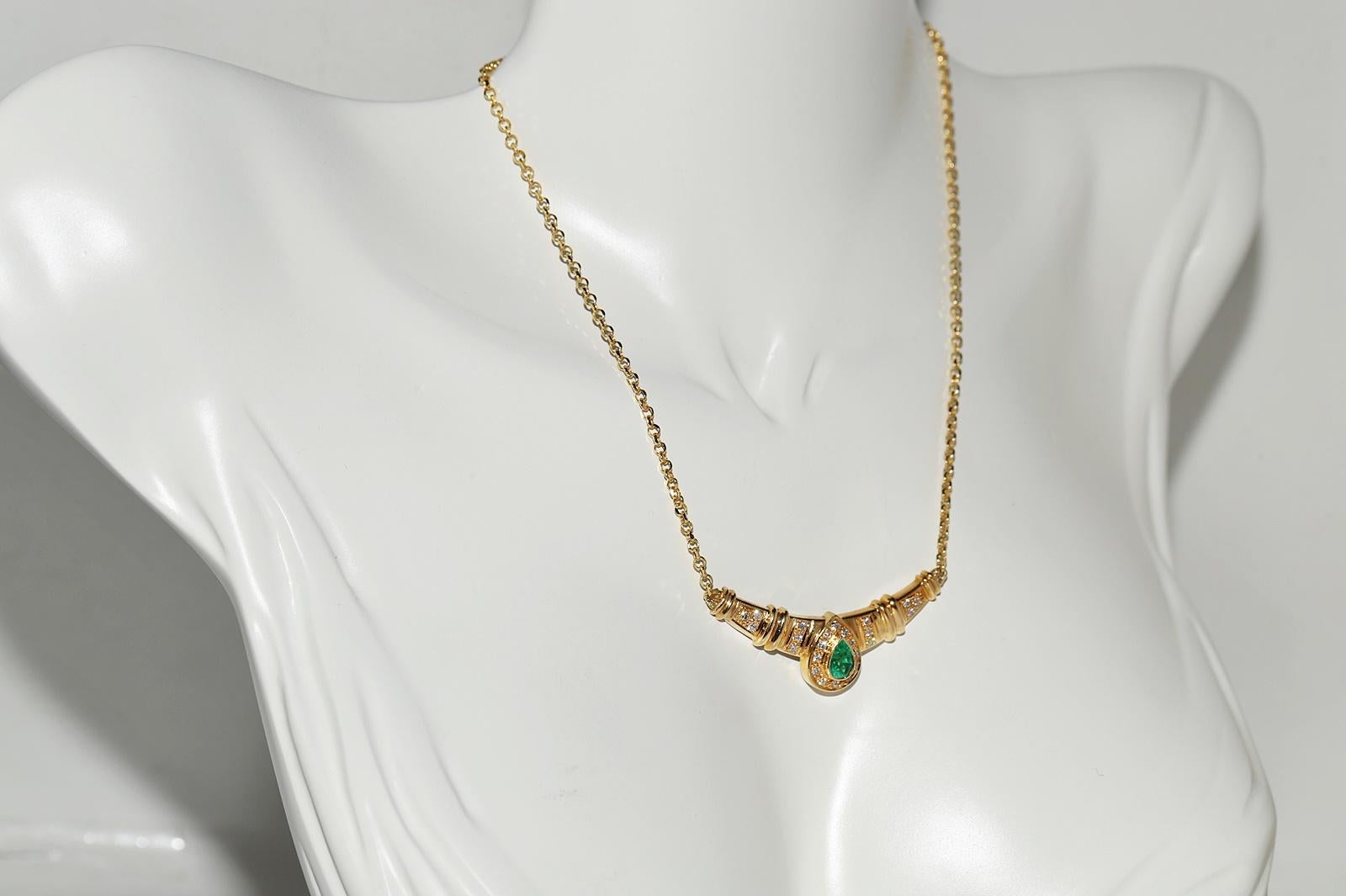 Brilliant Cut Vintage Circa 18k Gold Natural Diamond And Emerald Decorated Pendant Necklace For Sale