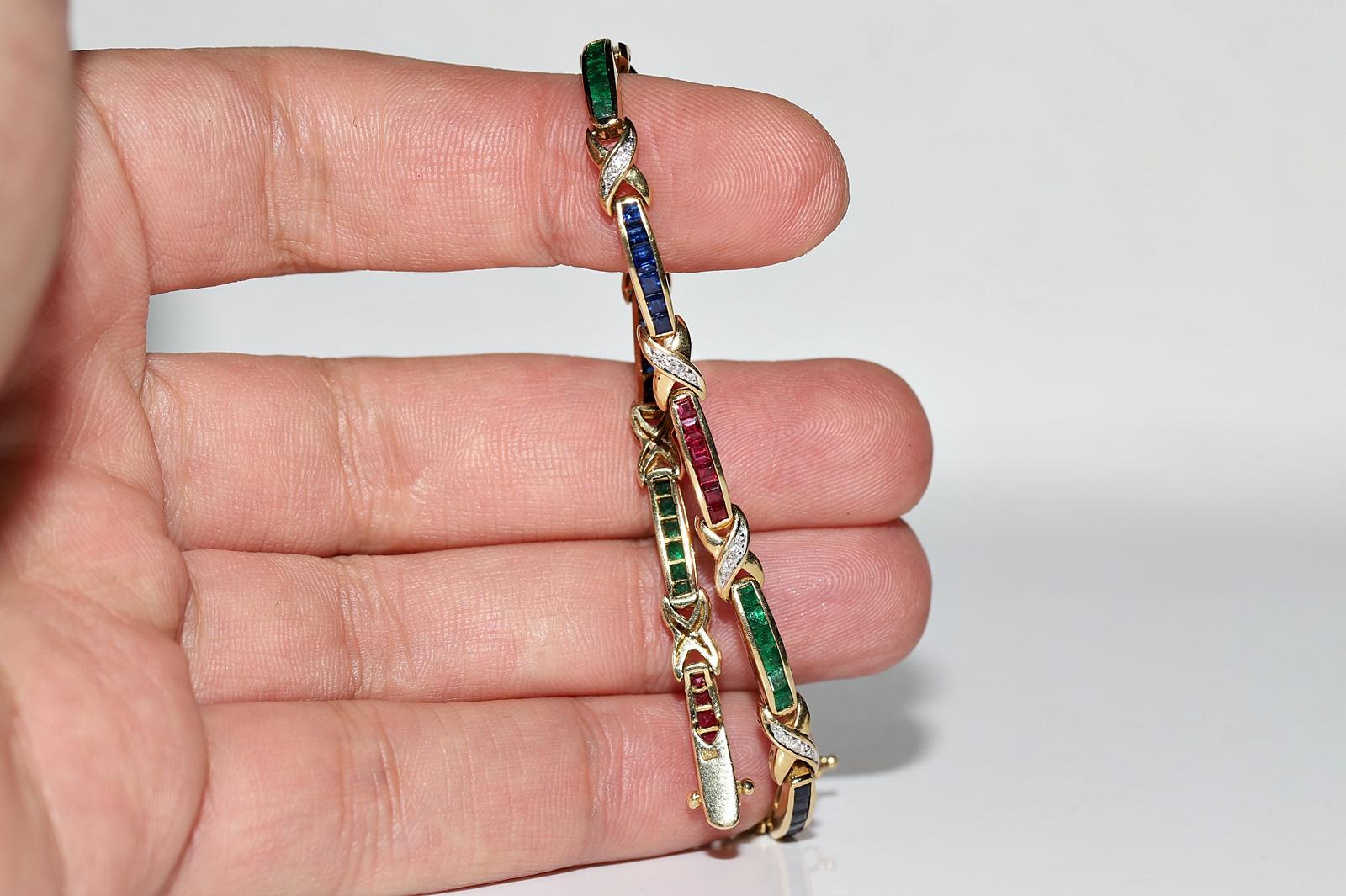 Bracelet vintage en or 18 carats avec diamants naturels, rubis, saphirs et émeraudes  en vente 11