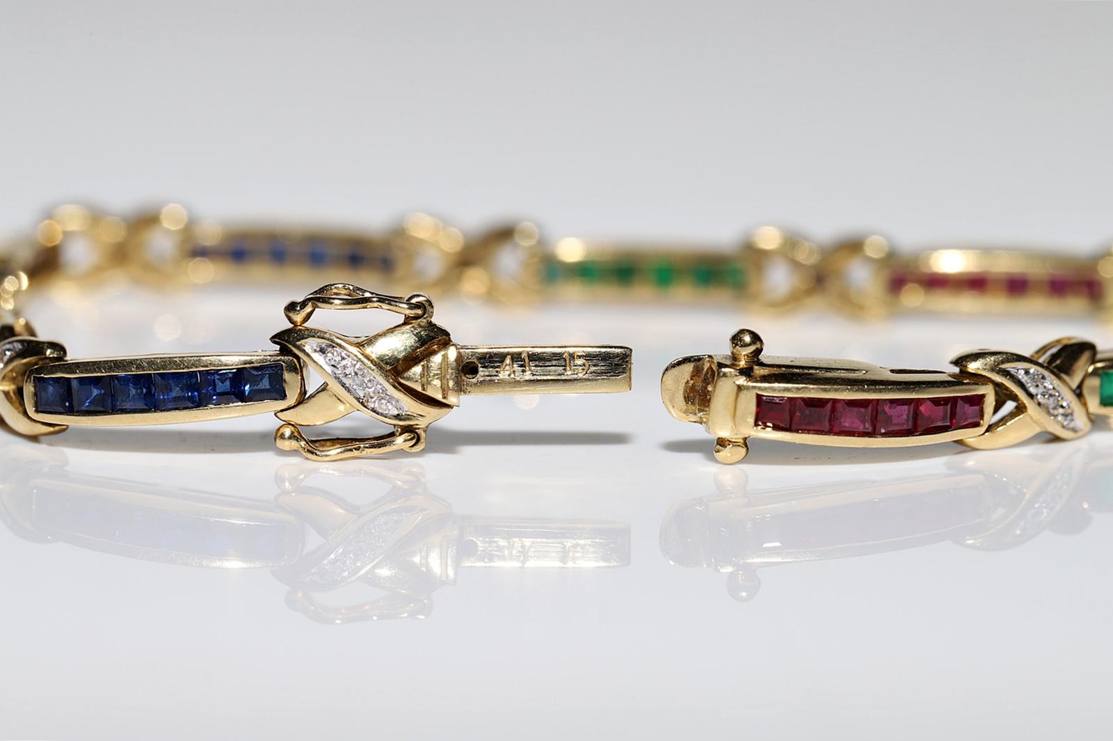 Bracelet vintage en or 18 carats avec diamants naturels, rubis, saphirs et émeraudes  en vente 3