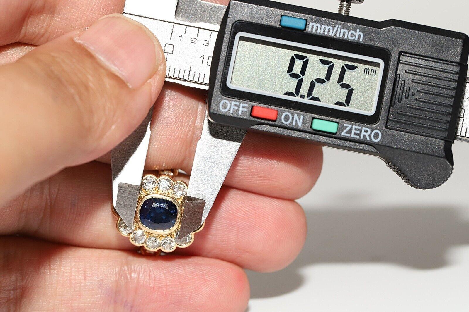 Vintage Circa 18k Gold Natural Diamond And Sapphire Decorated Strong Ring  5