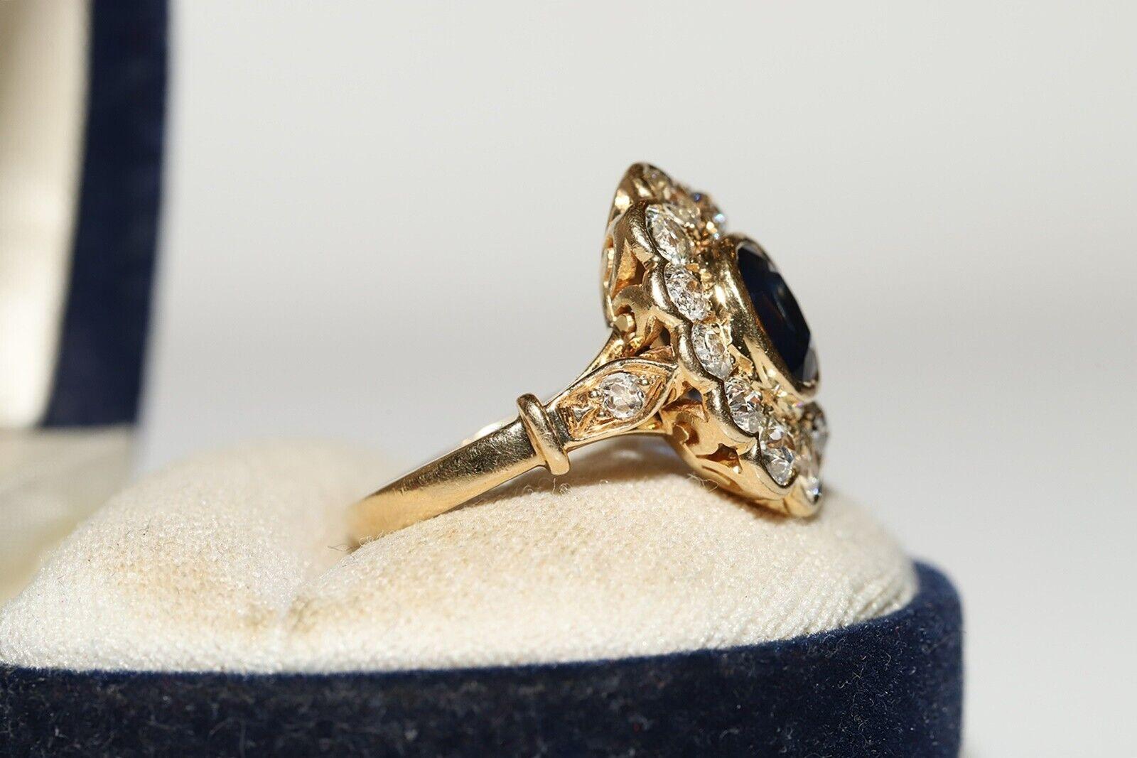 Vintage Circa 18k Gold Natural Diamond And Sapphire Decorated Strong Ring  For Sale 9