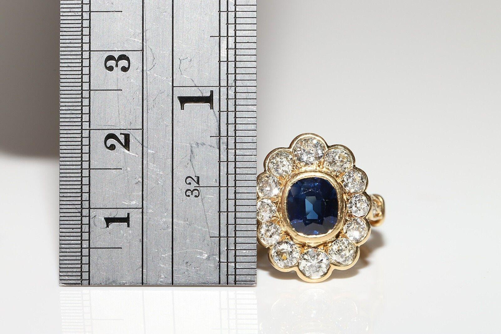 Retro Vintage Circa 18k Gold Natural Diamond And Sapphire Decorated Strong Ring 