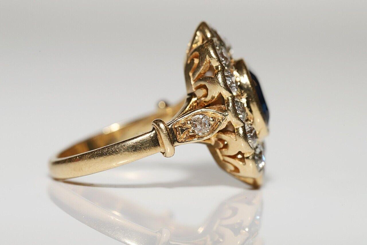Vintage Circa 18k Gold Natural Diamond And Sapphire Decorated Strong Ring  In Good Condition In Fatih/İstanbul, 34