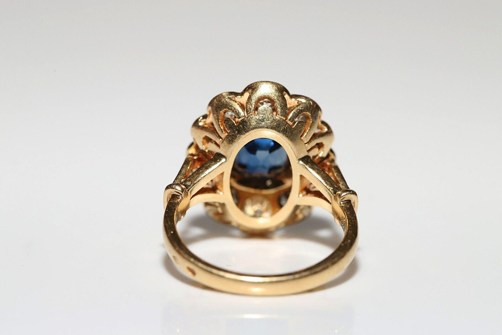 Women's Vintage Circa 18k Gold Natural Diamond And Sapphire Decorated Strong Ring 
