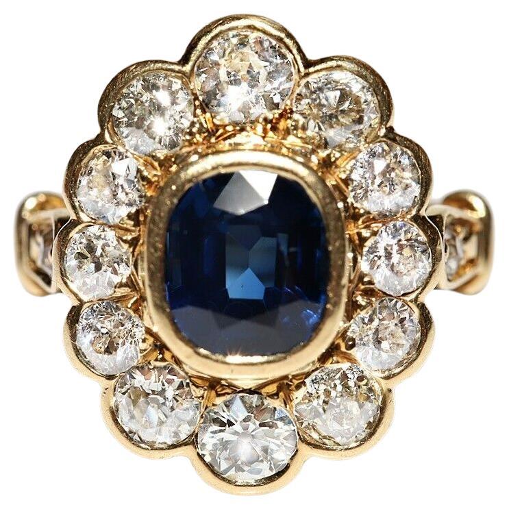 Vintage Circa 18k Gold Natural Diamond And Sapphire Decorated Strong Ring  For Sale