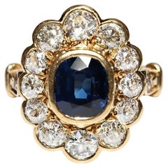 Vintage Circa 18k Gold Natural Diamond And Sapphire Decorated Strong Ring 