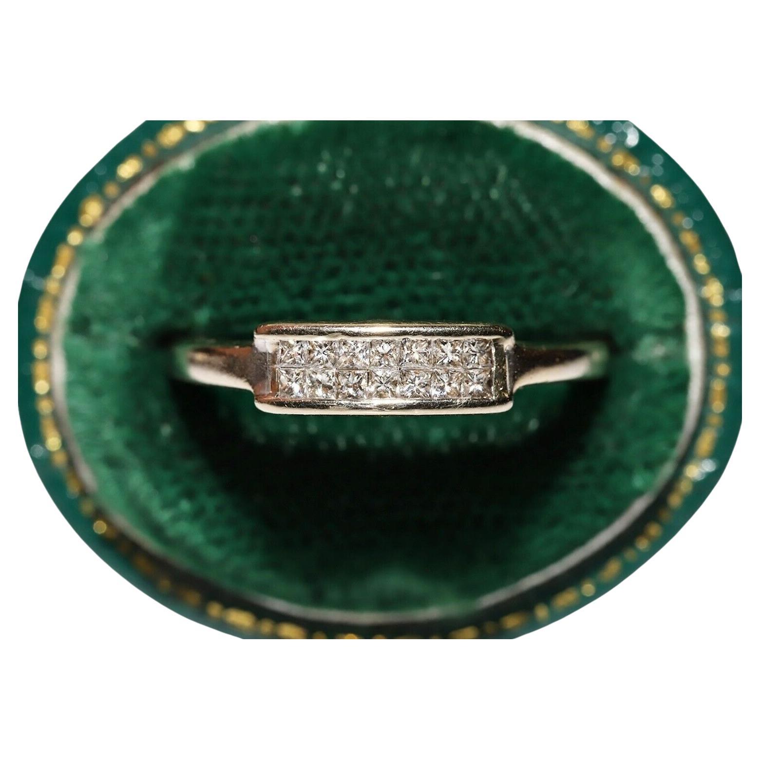 Vintage Circa 18k Gold Natural Princess Cut Diamond Decorated Ring  For Sale