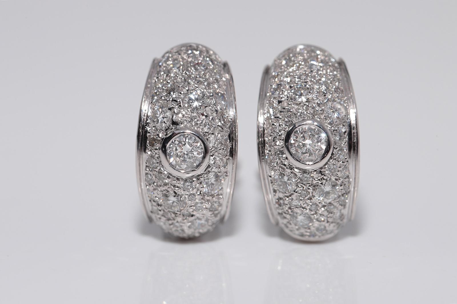 Vintage Circa 18k White Gold Natural Diamond Decorated Omega Back Earring