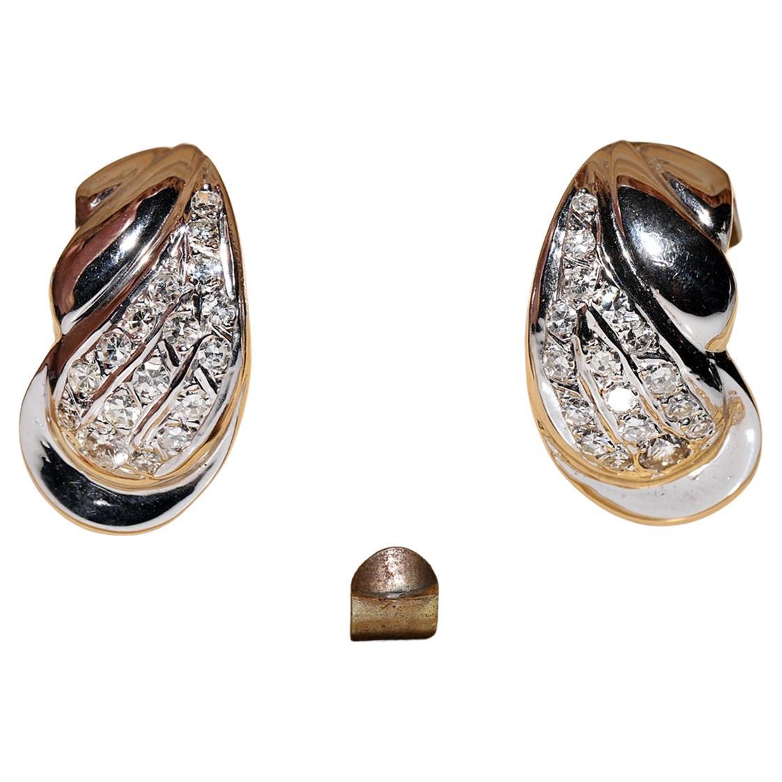 Vintage Circa 1900er Jahre 14k Gold Natürlicher Diamant Dekorierter hübscher Ohrring