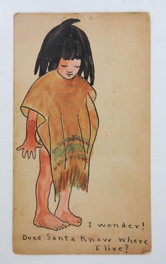 Vintage Circa 1910 Watercolor Painting of Child on Postcard