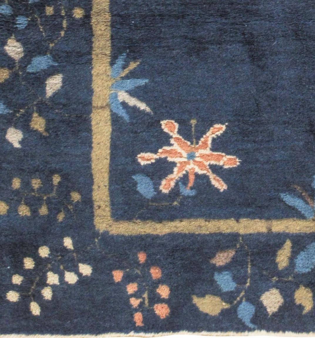 Alfombra china Art Decó Vintage Circa 1920 Azul Lana en venta