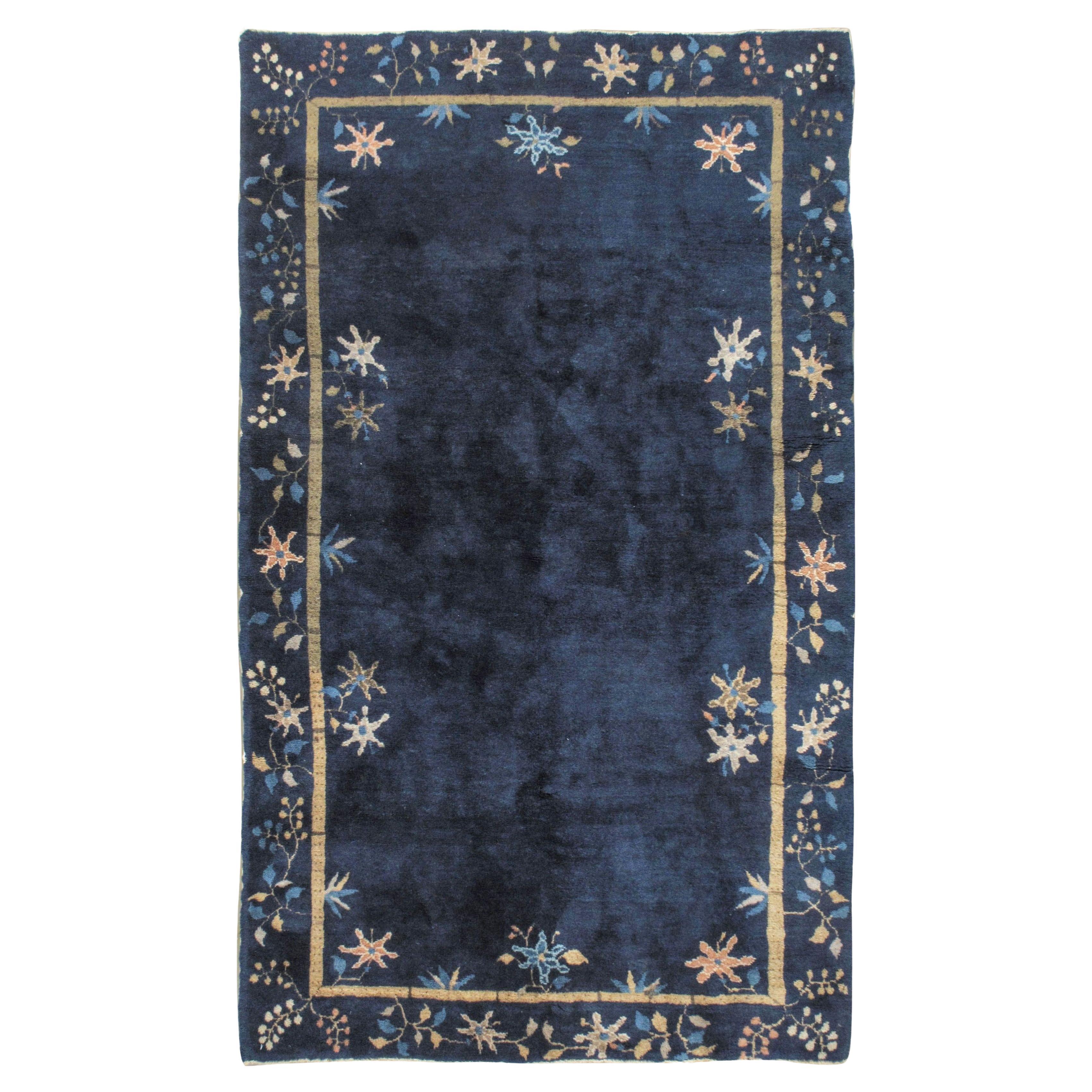 Vintage Circa 1920 Blue Art Deco Chinese Rug