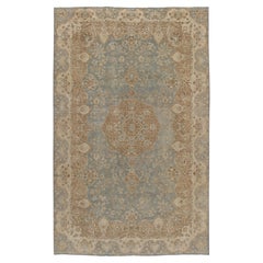 Vintage Circa 1920 Blue Subdued Distressed Tabriz Rug 6'5 X 10'2