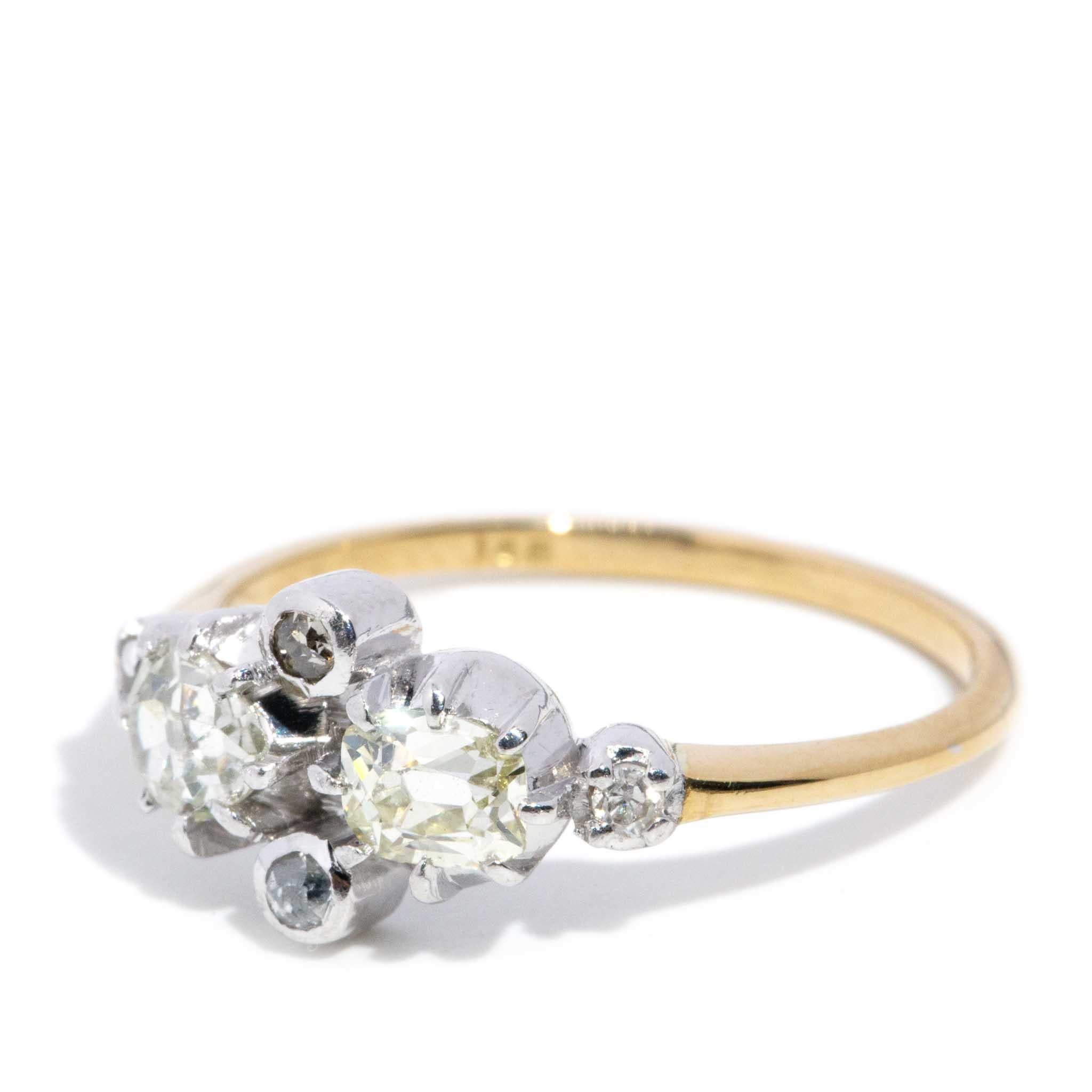 Vintage Circa 1920s 0.64ct Old Cut Diamond Ring 18 Carat Yellow & White Gold In Good Condition For Sale In Hamilton, AU