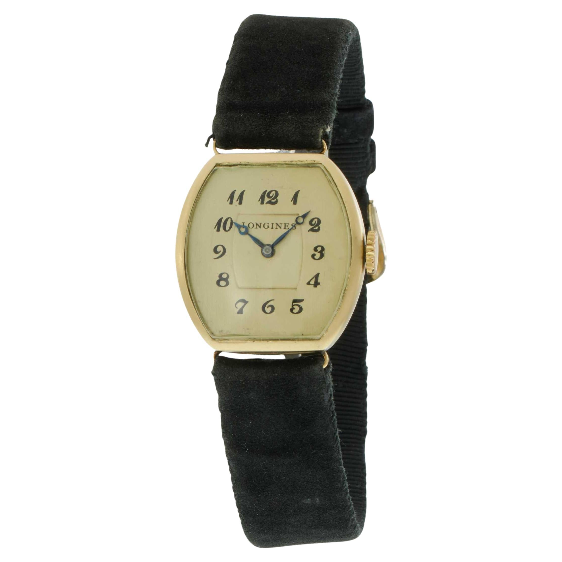 Vintage Circa 1922 Longines 14KT Gold Tonneau Wristwatch – Manual Wind