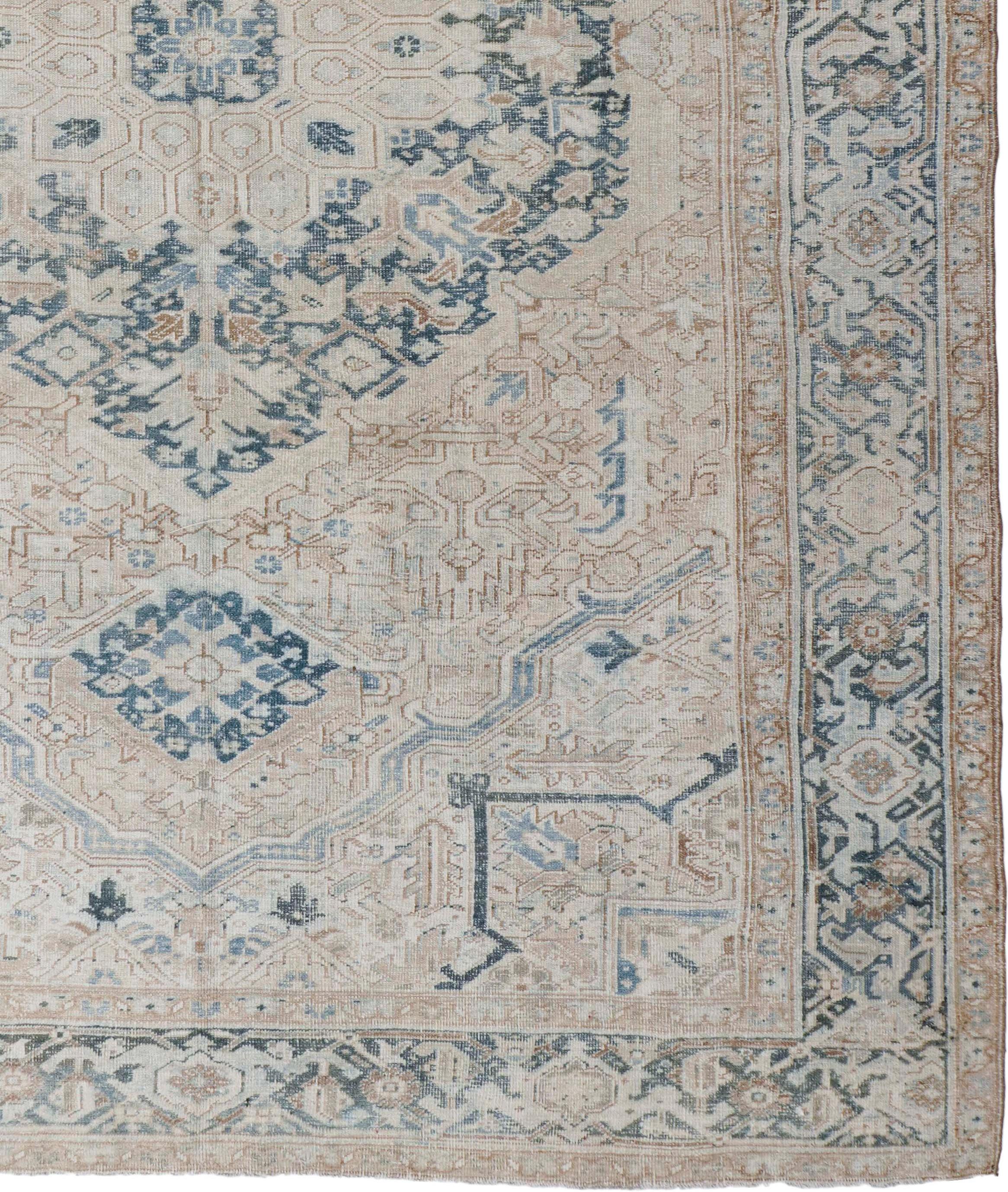 Vintage Circa 1930 Beige Distressed Heriz Hand Woven Wool Rug, 9'4 X 13'8 For Sale 2