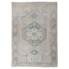 Vintage Circa 1930 Beige Distressed Heriz Hand Woven Wool Rug, 9'4 X 13'8