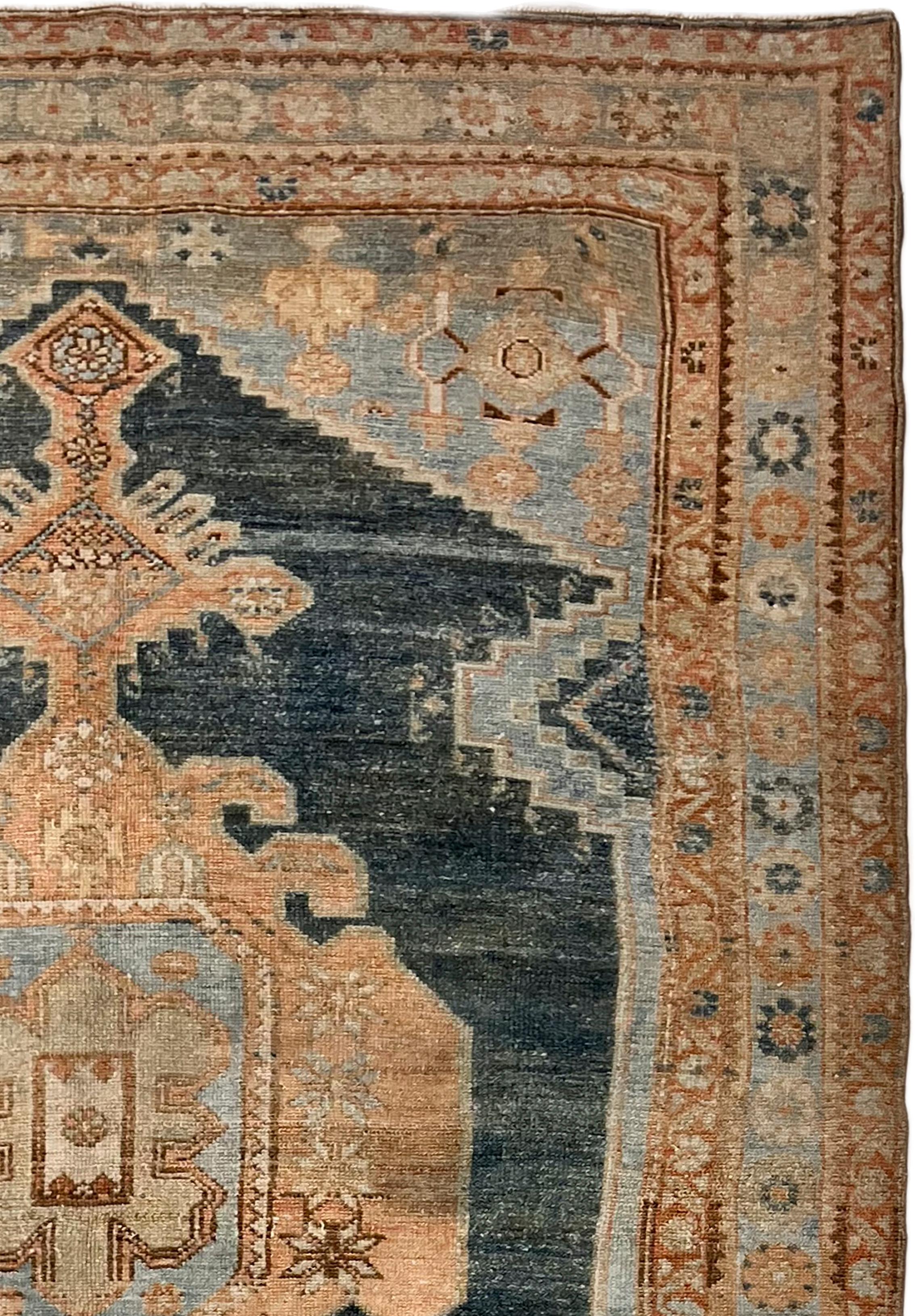 Hand-Knotted Vintage Circa 1930 Blue Persian Malayer Hand Knotted Rug For Sale
