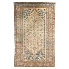 Vintage Circa 1930 Taupe Hell Distressed Malayer Handgeknüpfter Teppich 3'8 X 6'1