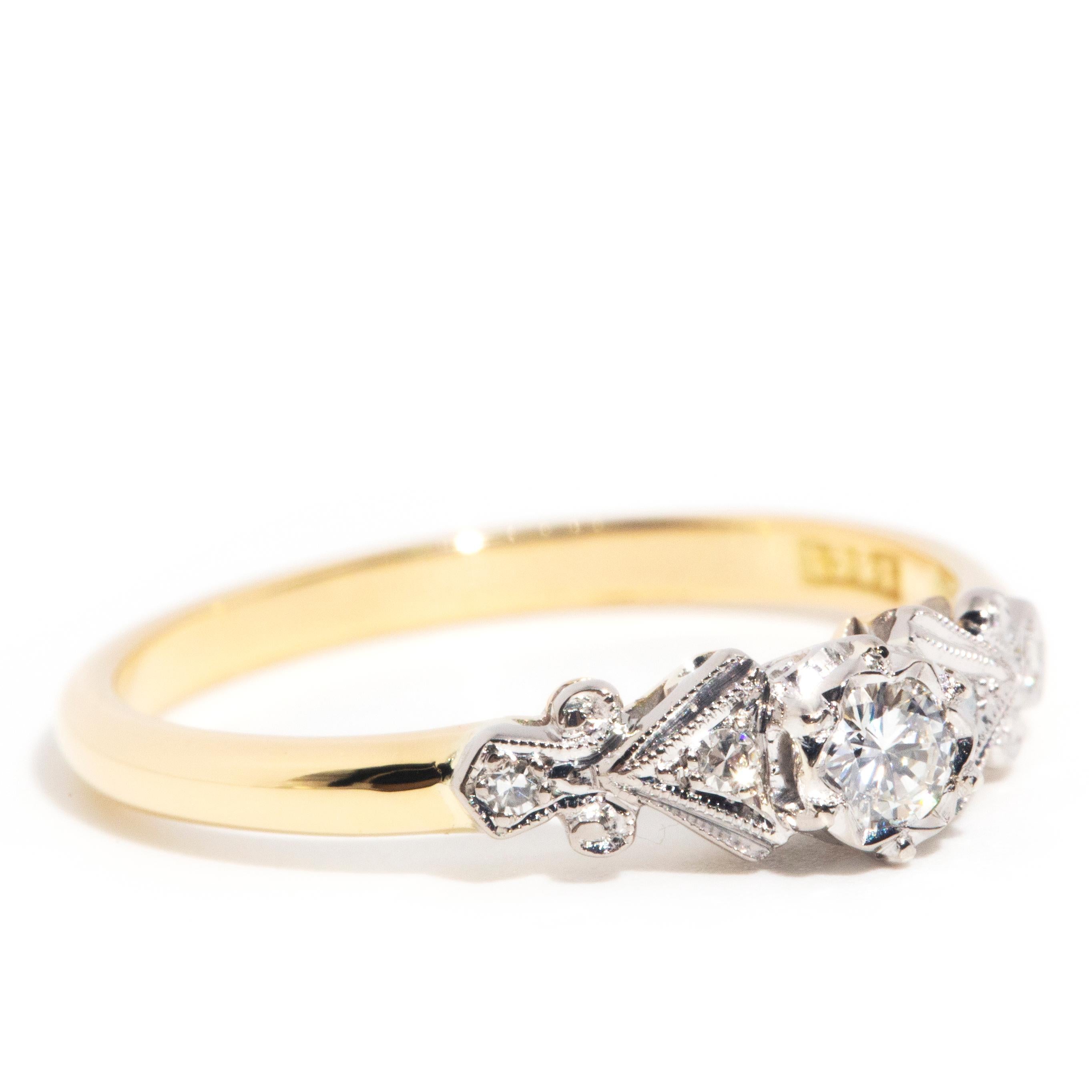 Round Cut Vintage Circa 1930s 18 Carat Yellow and White Gold Diamond Art Deco Ring